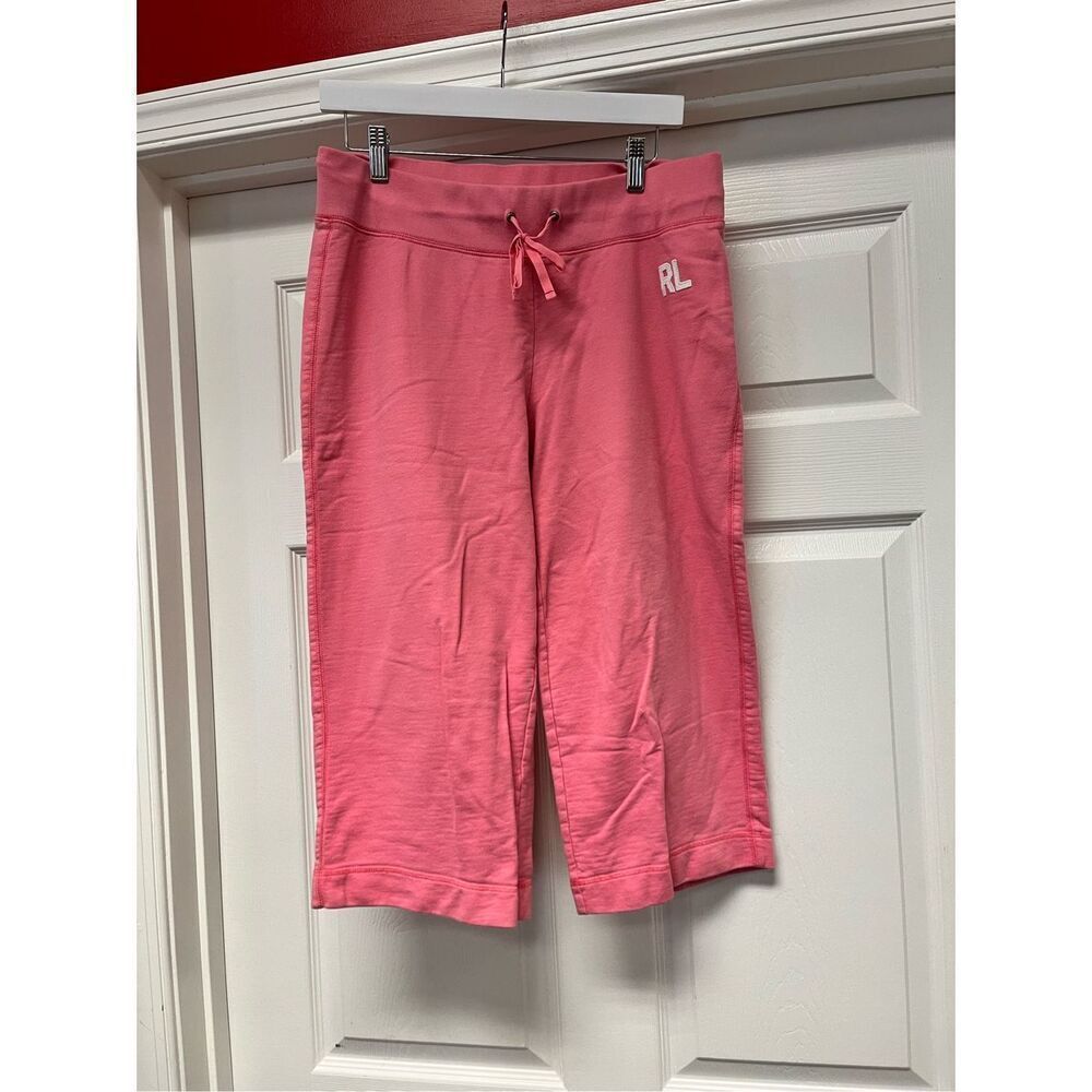 Polo Jeans Company Pink Monogram Patch Cropped Sweat Pants sz M EUC